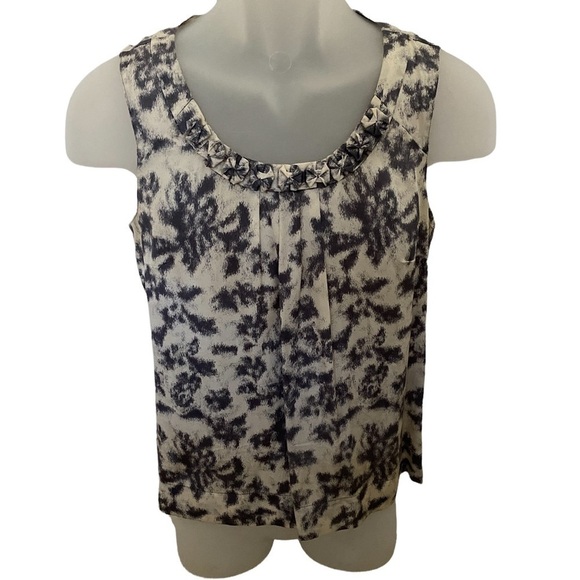 𝅺halogen 93% Silk Sleeveless Gray & White Blouse Top Women S P Small Petite - Picture 1 of 7